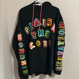 Vibrant Black Hoodie with Colorful Lettering
